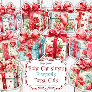 Regali di Natale Fussy Cuts, Kit per diario di Natale, Diario di Natale stampabile, Etichette natalizie, Decorazioni, Oggetti effimeri natalizi, Boho, CM