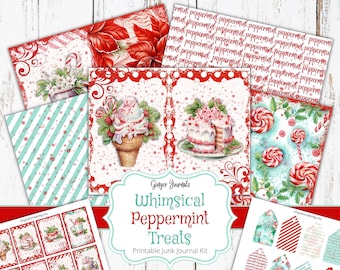 Whimsical Peppermint Treats Junk Journal Kit, Junk Journal Printable, Journal Paper, Christmas Journal, Peppermint, Christmas, Download, CM