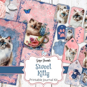 Süße Kitty Junk Journal Kit, Junk Journal Printable, Junk Journal Papier, Katze Junk Journal, Ephemera, Ragdoll Katze, Kitty Journal, CT