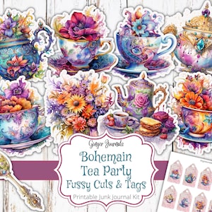 Recortes bohemios para té, imprimibles para diario basura, kit para diario basura, descarga digital, efímeras bohemias, diario basura para fiesta de té, gitano, bohemio