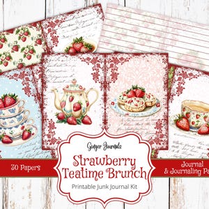 Kit de journal indésirable brunch à l'heure du thé aux fraises, journal indésirable à imprimer, journal indésirable fraises, journaux gingembre, journal de thé, thé aux fraises