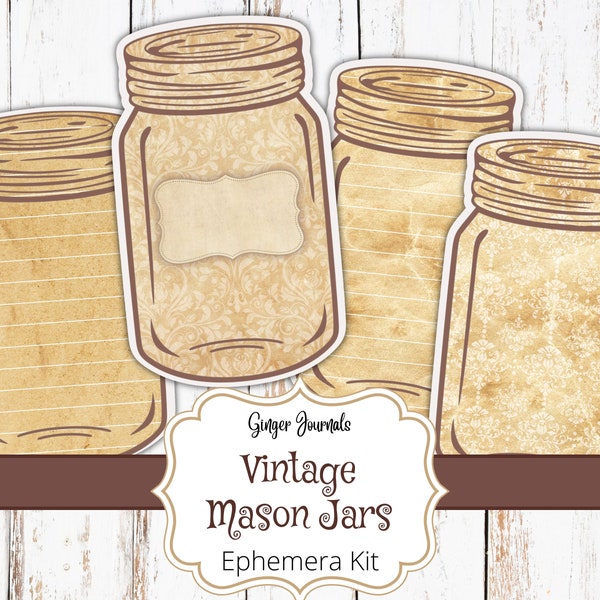 Ephemera Mason Jars, Vintage Jars, Junk Journal Kit, Junk Journal Printable, Vintage Junk Journal, Scrapbook, Jar Ephemera, Vintage Ephemera