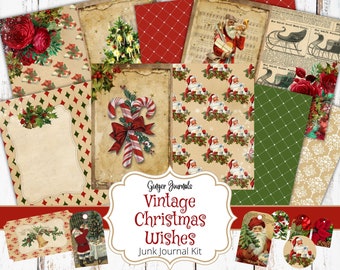 Vintage Christmas Junk Journal Kit, Junk Journal Printable, Digital Journal Kit, Christmas Paper, Christmas Tags, Rustic Christmas, CM