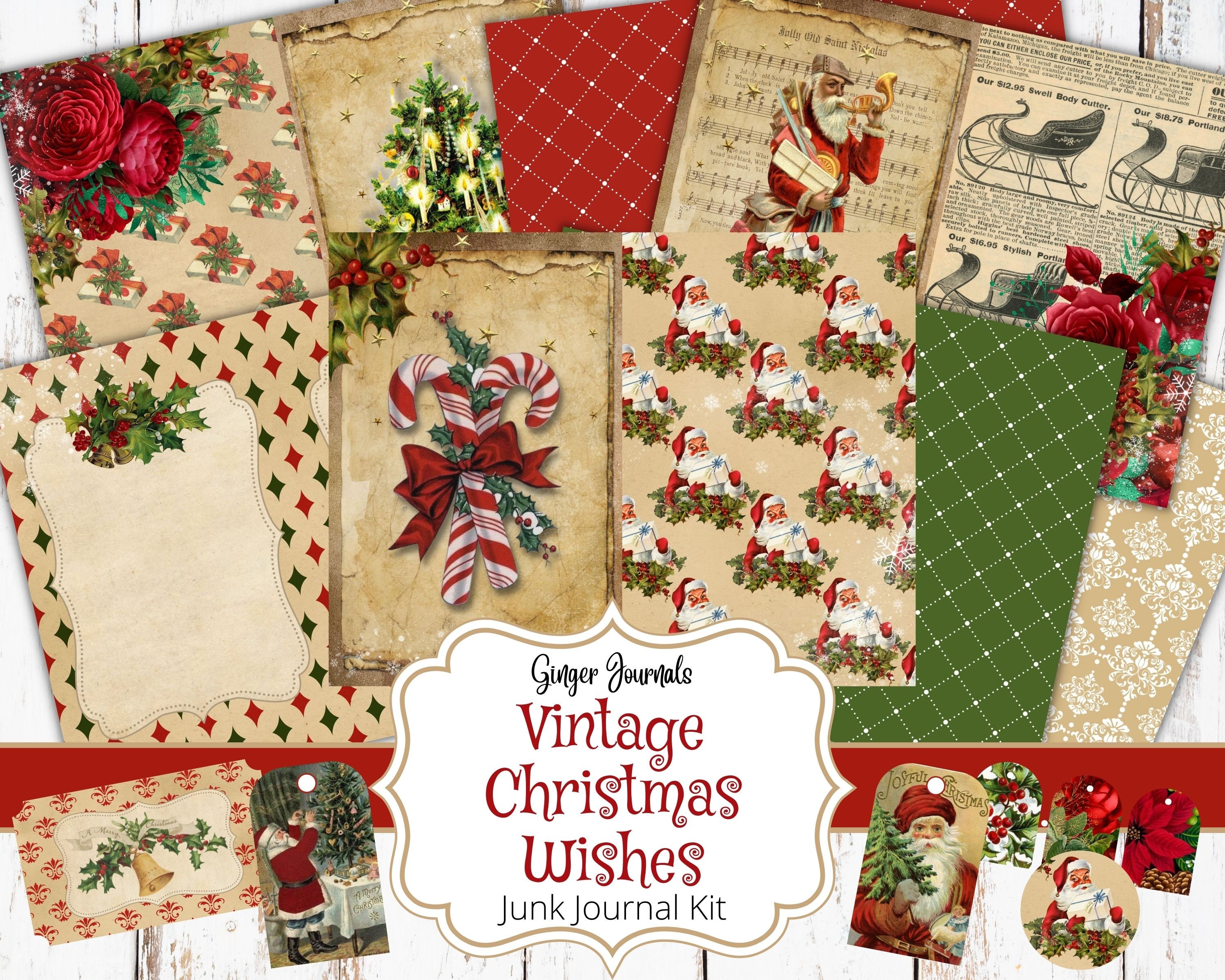 Vintage Christmas Junk Journal Kit, Junk Journal Printable, Digital ...
