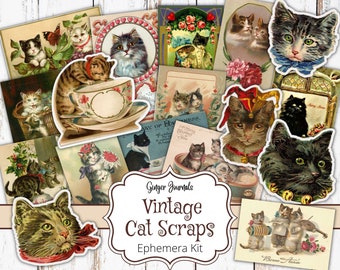 Vintage Cats Scraps, Cat Ephemera, Cat Add Ons, Junk Journal Printable, Scrapbook Printable, Collage Papers, Cat Journal, Kitten, CT
