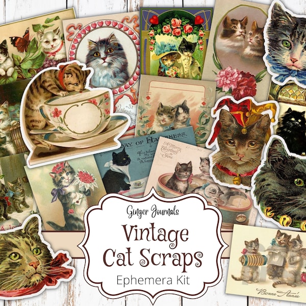 Vintage Cats Scraps, Cat Ephemera, Cat Add Ons, Junk Journal Printable, Scrapbook Printable, Collage Papers, Cat Journal, Kitten, CT