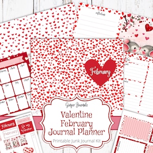 Februar Planer Junk Journal Kit, Valentinstag, Wochenplaner, Junk Journal druckbar, Tagesplaner, Journal Planer, Kalender, PL