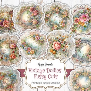 Vintage Doily Fussy Cuts, Plik cyfrowy, Skrawki, Junk Journal Printable, Drukowalne efemerydy, Papiery kolażowe, Fussy Cuts, Vintage Ephemera