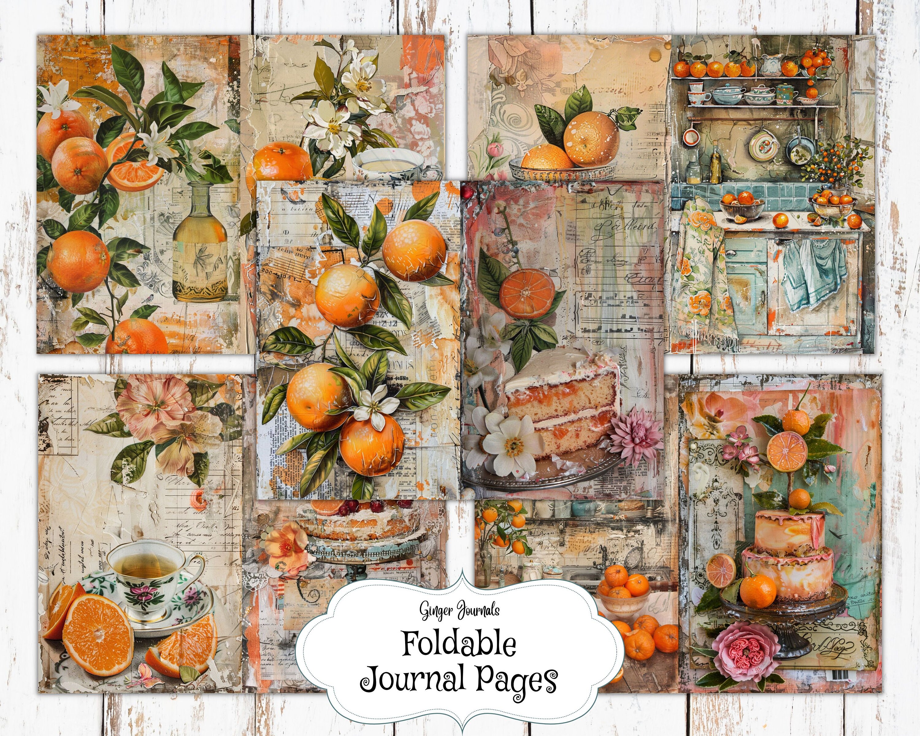 Vintage Collage Orange Junk Journal Kit, Junk Journal Printable, Junk ...