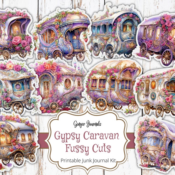 Gypsy Caravan Fussy Cuts, Archivo digital, Scraps, Junk Journal imprimible, Ephemera imprimible, Collage Papers, Fussy Cuts, Gypsy Ephemera, Boho