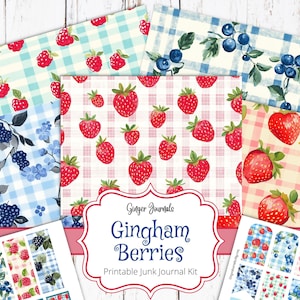 Gingham Berries Junk Journal Kit, Ephemera, Junk Journal Printable, Journal Papier, GingerJournals, Erdbeere, Blaubeere, Himbeere