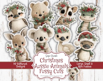 Christmas Aussie Animals Fussy Cuts, Junk Journal Kit, Junk Journal Printable, Ephemera, Christmas Tags, Australia Junk Journal, Christmas