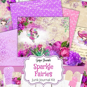 Kit de journal indésirable scintillant fées, journal indésirable à imprimer, papier fées, journal indésirable féerique, papier de scrapbooking, journal indésirable féerique, fée, ex.