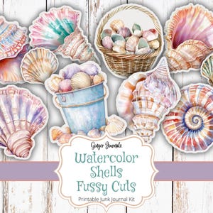 Aquarel shell fussy cuts, oceaan ephemera, printbaar junkjournaal, fussy cuts, Sea Junk Journal, digitaal, nautisch junkjournaal, schelpen