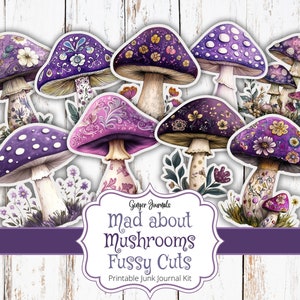 Pilz Fussy Schnitte, lila, Pilz Ephemera, Junk Journal Printable, Pilz Junk Journal Kit, Pilz Journal, Pilz Tags, Boho