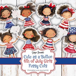 Fourth of July Girls Fussy Cuts, Cute as a Button, Junk Journal Kit, 4th of July Ephemera, Junk Journal Printable, American Junk Journal Kit