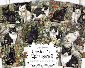 Cat Ephemera, Kitty Ephemera, Cat Junk Journal, Junk Journal Printable, Scrapbook Printable, Black Cat Tags, Cat Journal, Kitten, CT