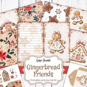 Kit de journaux indésirables Gingerbread Friends, journal indésirable à imprimer, papier pour journal, papier de Noël, étiquettes de Noël, vacances, journaux gingembre, CM
