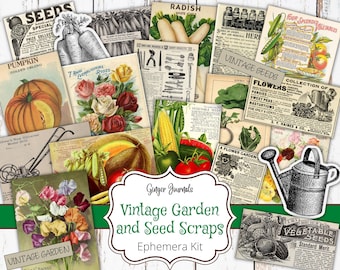 Vintage Garden and Seed Scraps, Garden Ephemera, Seed Packet Ephemera, Junk Journal Printable, Flower Garden Junk Journal, Collage Papers