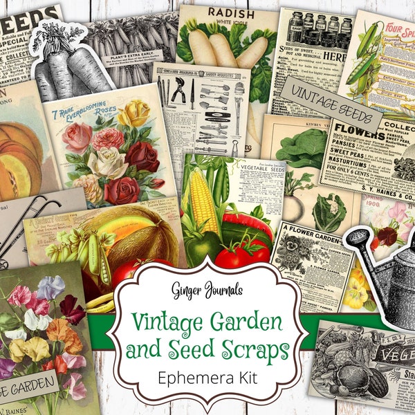 Vintage Garden and Seed Scraps, Garden Ephemera, Seed Packet Ephemera, Junk Journal Printable, Flower Garden Junk Journal, Collage Papers