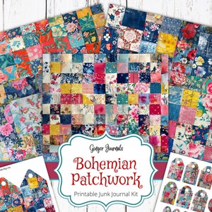 Kit de diário de retalhos Boho Junk, itens efêmeros, diário de lixo para impressão, papel de diário, álbum de recortes, páginas de padrão, GingerJournals, Boho