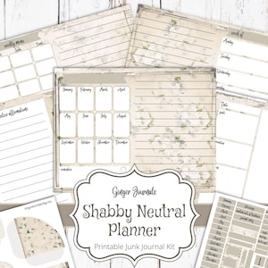 Shabby Neutral Planer Junk Journal Kit, Wochenplaner, Monatsplaner, Junk Journal Printable, Tagesplaner, Journalplaner, Kalender, PL