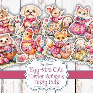 Egg-stra Cute Easter Animal Fussy Cuts, Easter Junk Journal Kit, Junk Journal Printable, Junk Journal Kit, Easter Ephemera, Easter Tags, ES