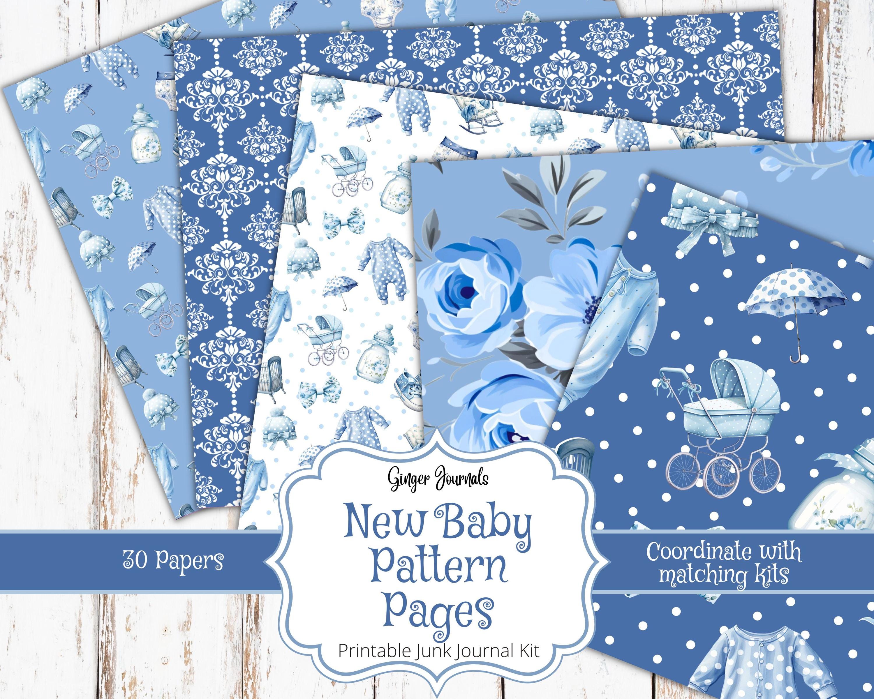 Journal Pattern Pages New Baby Junk Journal Pattern Pages, Blue Baby Journal, Junk Journal ...