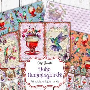 Hummingbird Junk Journal Kit, Junk Journal Afdrukbaar, Boho Bird, Junk Journal Paper, Digitale download, Summer Junk Journal, Ephemera Kit