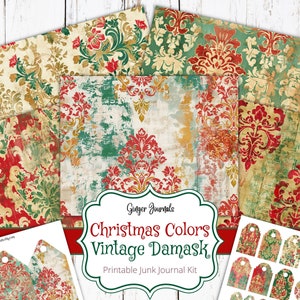 Christmas Vintage Damask Junk Journal Kit, Ephemera, Junk Journal Printable, Journal Paper, 30 Pages, Pattern Pages, GingerJournals