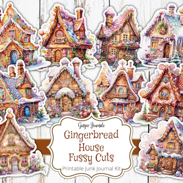 Gingerbread House Fussy Cuts, Christmas Junk Journal Kit, Journal Printable, Christmas Journal, Winter Ephemera, Gingerbread Tags, CM