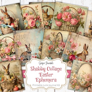 Shabby Easter Collage Ephemera, Easter Bunny, Easter Ephemera, Junk Journal Printable, Junk Journal Kit, Easter Tags, Easter Scrapbook, ES
