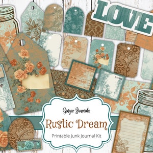 Zestaw do drukowania Junk Journal, Rustic Dream Journal, Junk Journal do pobrania, Boho Journal, Ephemera Bundle, Floral Junk Journal, Ginger Journals