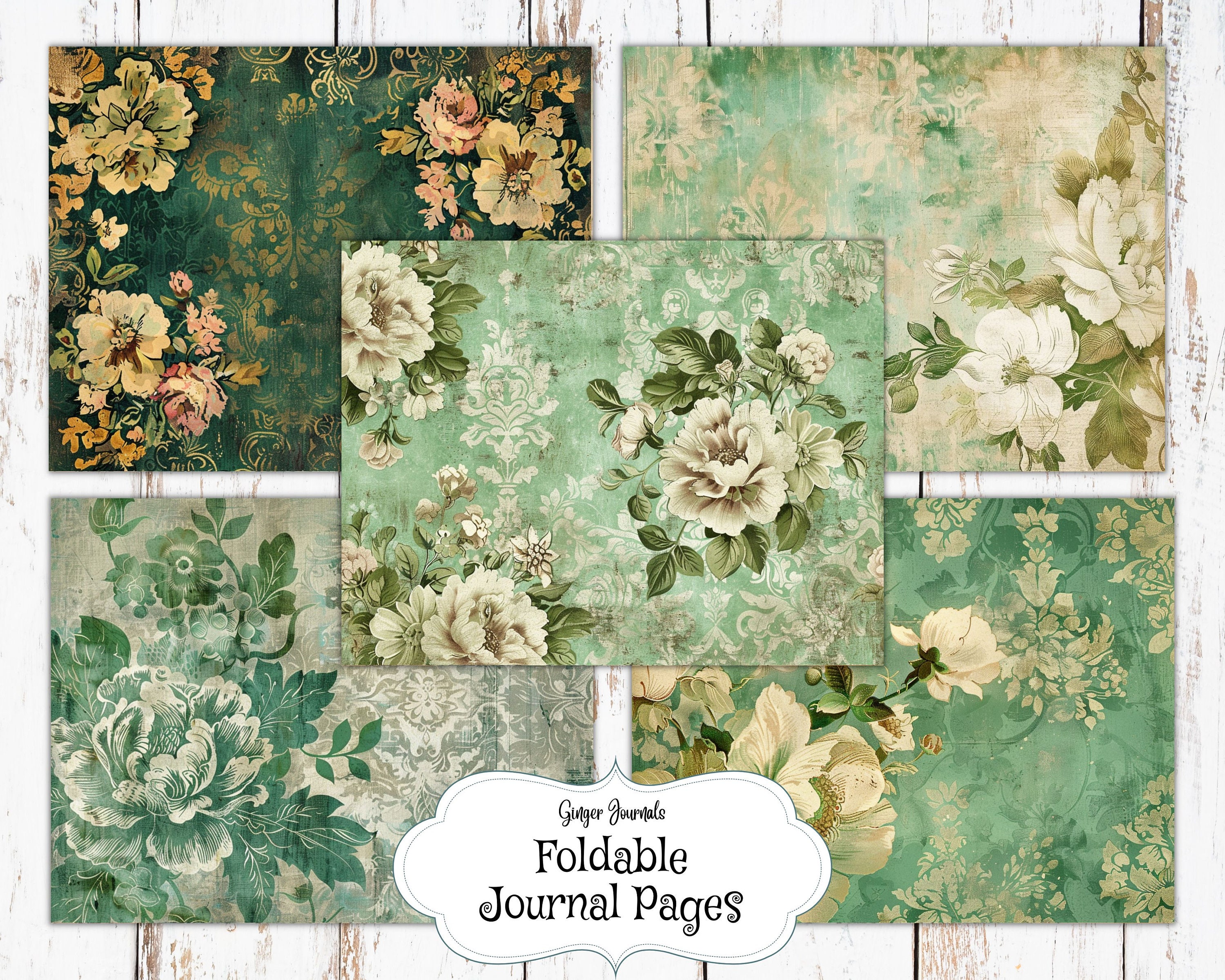 30 Page Sage & Emerald Floral Junk Journal Kit, Junk Journal Printable ...