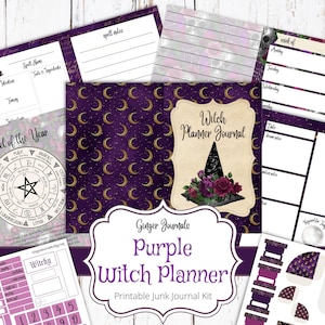 Purple Witch Junk Journal Kit, Witch Planner Pages, Junk Journal Printable, Junk Journal Kit, Grimoire Journal, Magic, Calendar, WT, PL