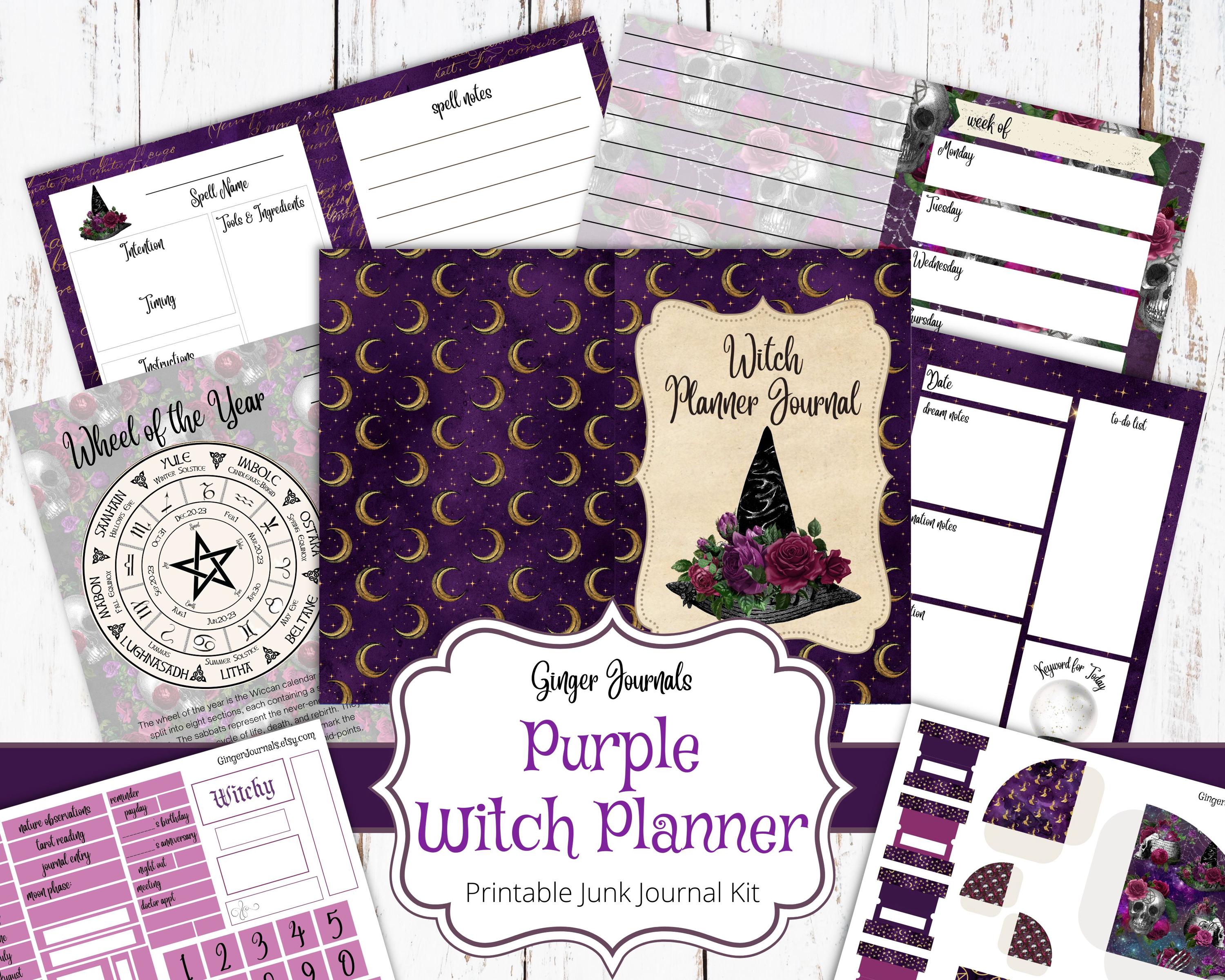 Purple Witch Junk Journal Kit, Witch Planner Pages, Junk Journal ...