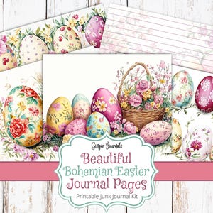 Bellissime pagine di diario pasquale Boho, kit di diario spazzatura pasquale, diario spazzatura stampabile, digitale, pagine pasquali, album di ritagli pasquali, ES