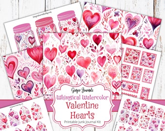 28 Page Valentine Junk Journal Kit, Journal Printable, Valentine's Day Junk Journal, Valentine Ephemera, Hearts Junk Journal, Heart, VT