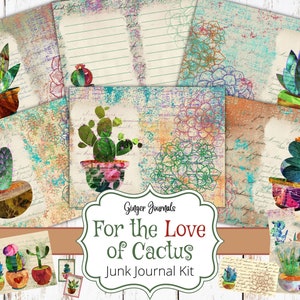 Kit de diário de lixo com cactos, diário de lixo para impressão, papel para diário de lixo, papel para scrapbook, diário de cactos, diário de lixo do sudoeste, itens efêmeros