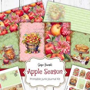 Apple Junk Journal Kit, Junk Journal zum Ausdrucken, Junk Journal Papier, Download, Apple Ephemera, Herbst Junk Journal, Äpfel, Ginger Journals