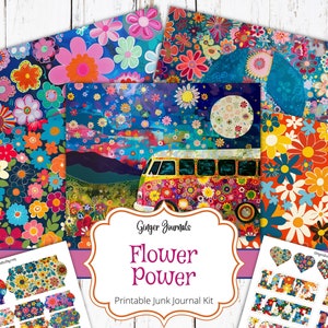 30 Seite Hippie Junk Journal Kit, Flower Power, Junk Journal Printable, Journal Papier, Scrapbook Papier, Ginger Journals, Boho, 70er Jahre