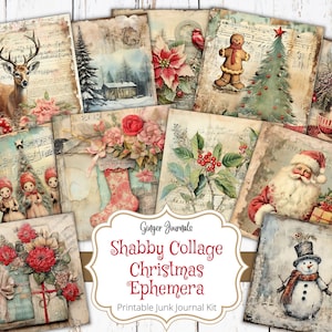 Christmas Ephemera, Shabby Collage, Junk Journal Kit, Junk Journal Printable, Christmas Journal, Christmas Tags, Journal Ephemera, CM