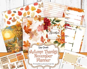 Shabby November Planner Junk Journal Kit, Weekly Planner, Junk Journal Printable, Daily Planner, Journal Planner, Thanksgiving, Calendar, PL