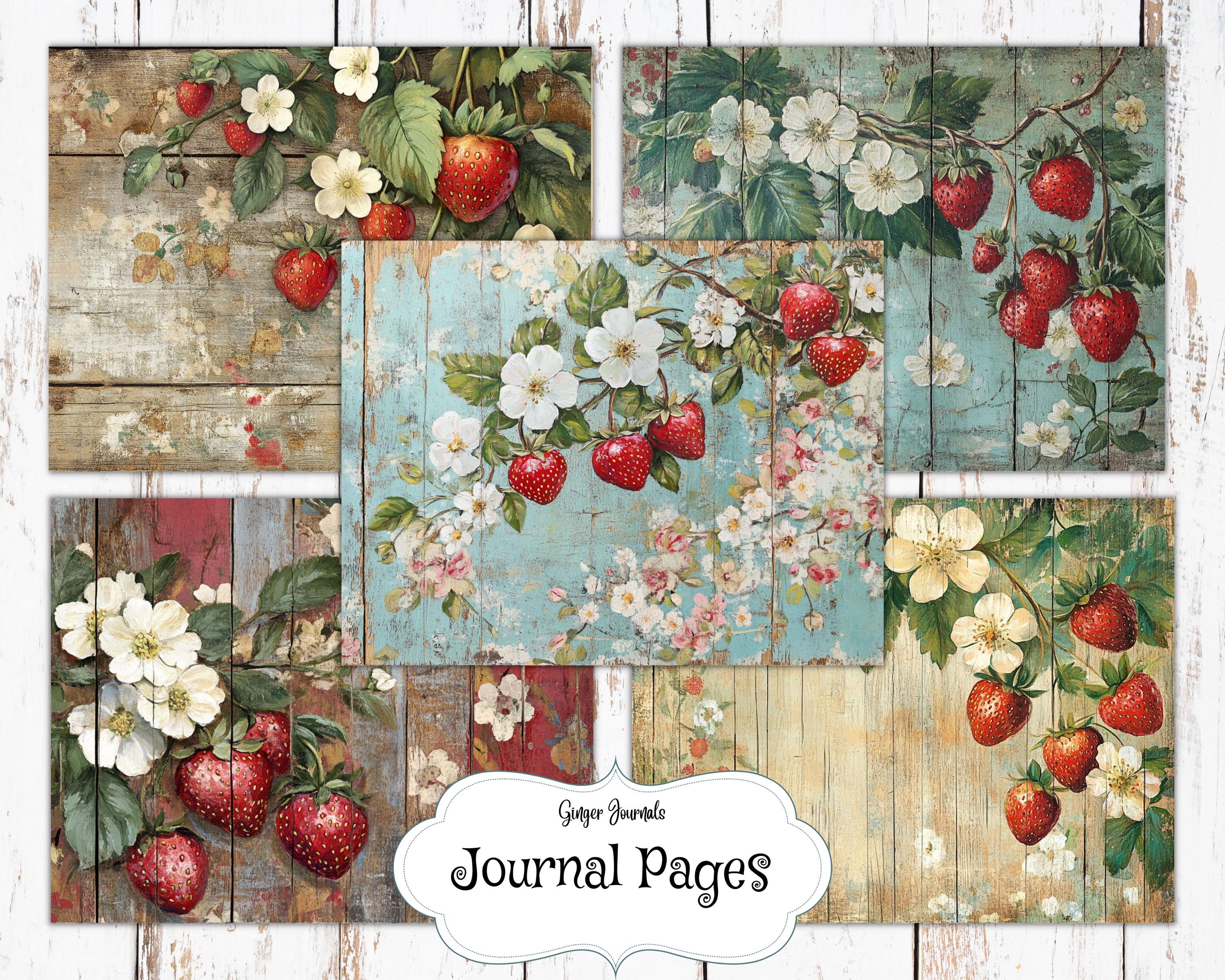 30 Page Shabby Barnwood Strawberries Papers, Junk Journal Kit ...
