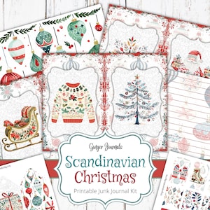 Kit de journal indésirable de Noël scandinave, journal imprimable, journal de Noël, album de scrapbooking de Noël, étiquettes de Noël, éphémères, CM