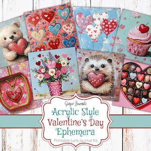 Valentine&#39;s Day Ephemera, Junk Journal Kit, Junk Journal Printable, Valentines Journal, Digital Download, Valentine Tags, GingerJournals, VT