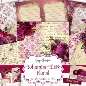 Boho Bliss Floral Junk Journal Kit, afdrukbare junk Journal, Junk Journal Paper, plakboekpapier, Ephemera, boho Junk Journal, digitaal