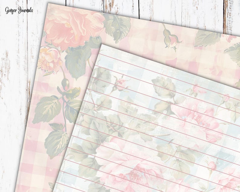 Shabby Floral Gingham Faded Background Pages Junk Journal Kit, Junk ...