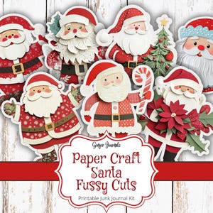 Paper Craft Santa Fussy Cuts, Santa Ephemera, Christmas Tags, Gift Tags, Junk Journal Kit, Journal Printable, Christmas Junk Journal, CM