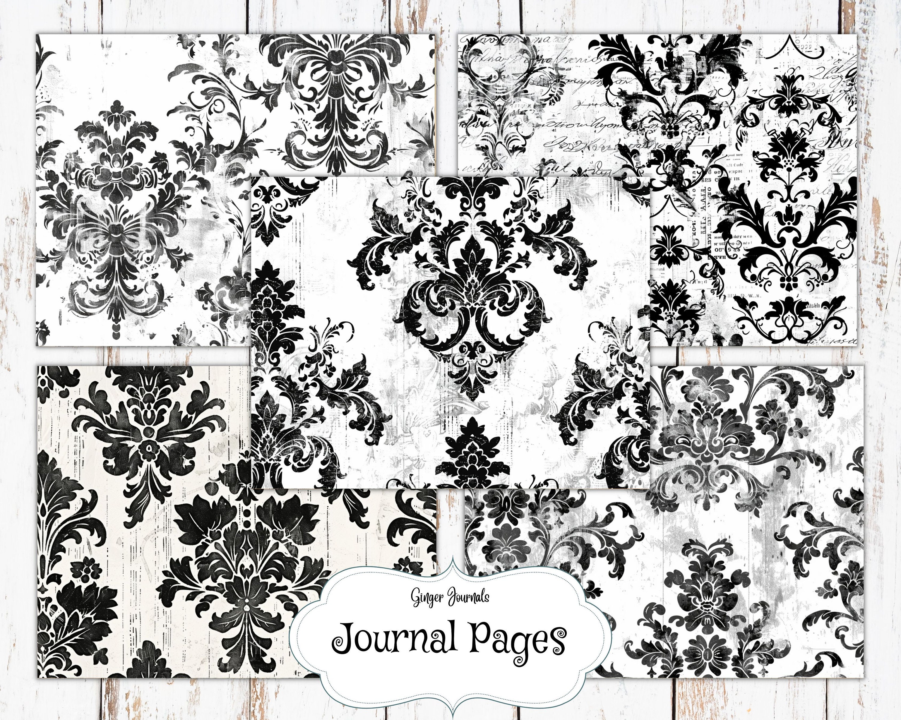 30 Page Classic Black and White Vintage Damask Junk Journal Kit ...